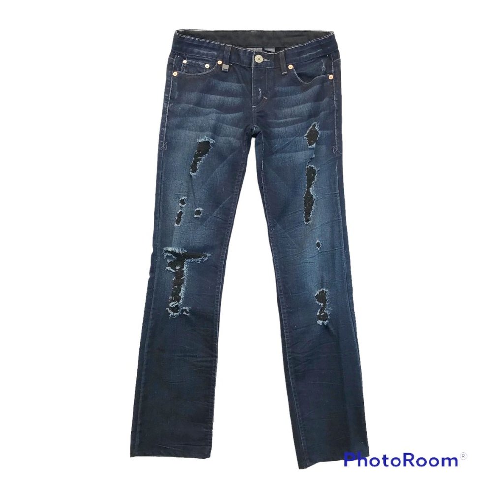 AX ARMANI EXCHANGE Womens 4 (30x31) Straight Leg Distressed Dark Wash Jeans